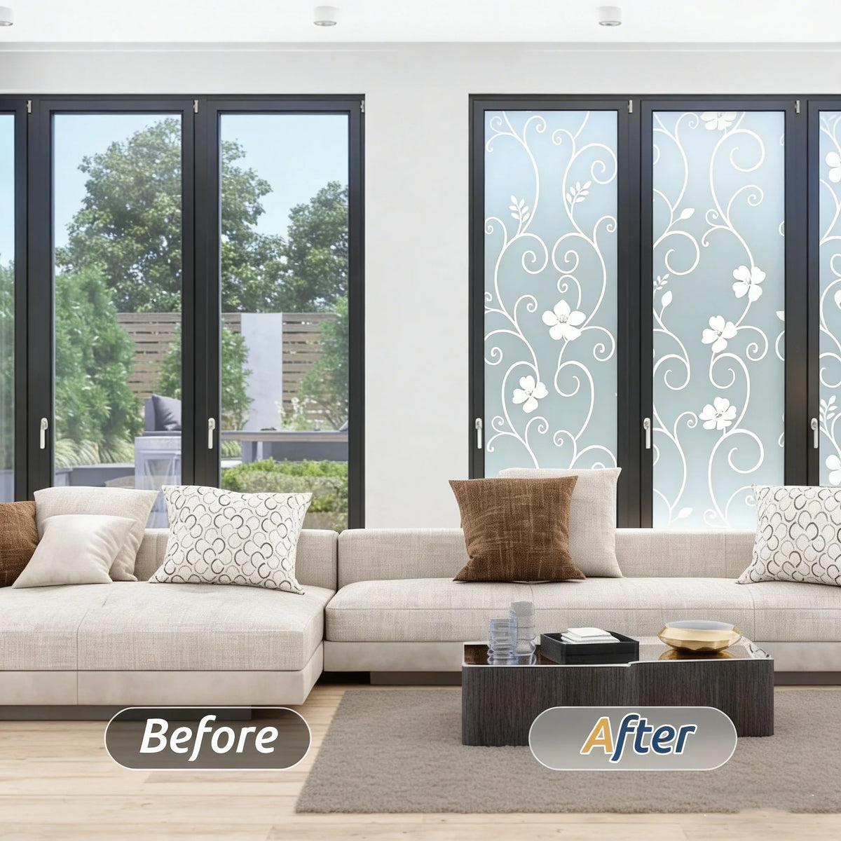 film décoratif adhésif fleurs feuilles transparent moderne isolation uv protection thermique