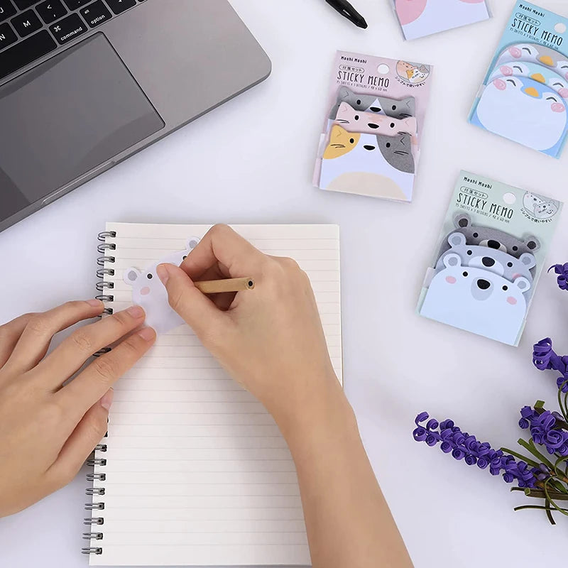 post it autocollants animaux mignons kawaii 45 feuilles rose gris beige bleu clair