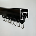 rideau électrique rail noir poulies patins accessoires tringle moderne anneaux métalliques fixations