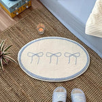 tapis ovale moderne motif rubans étoiles texture douce beige clair bleu pastel résistant décoloration