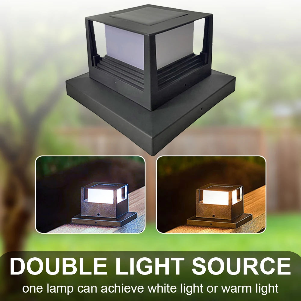 lampe solaire extérieure post bois moderne minimaliste noir bronze jaune led