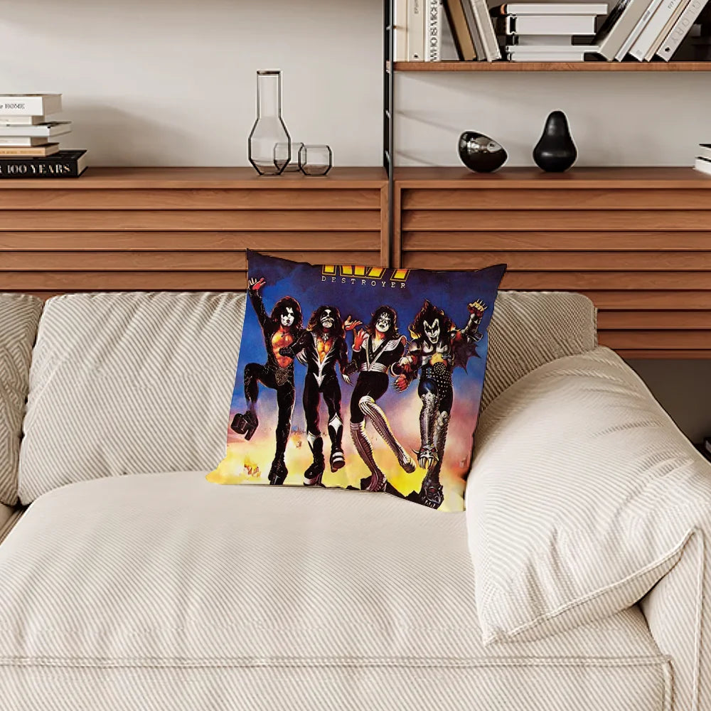 taie d'oreiller motif kiss rock noir imprimé polyester coton décoratif coussin siège salon voiture