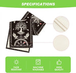 chimene table lin noir motifs nordiques artisanal blanc runes oiseaux symboles ethnique