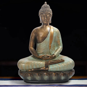statue bouddha résine bronze zen jardin décoration extérieure or vieilli points coiffure plantes grasses