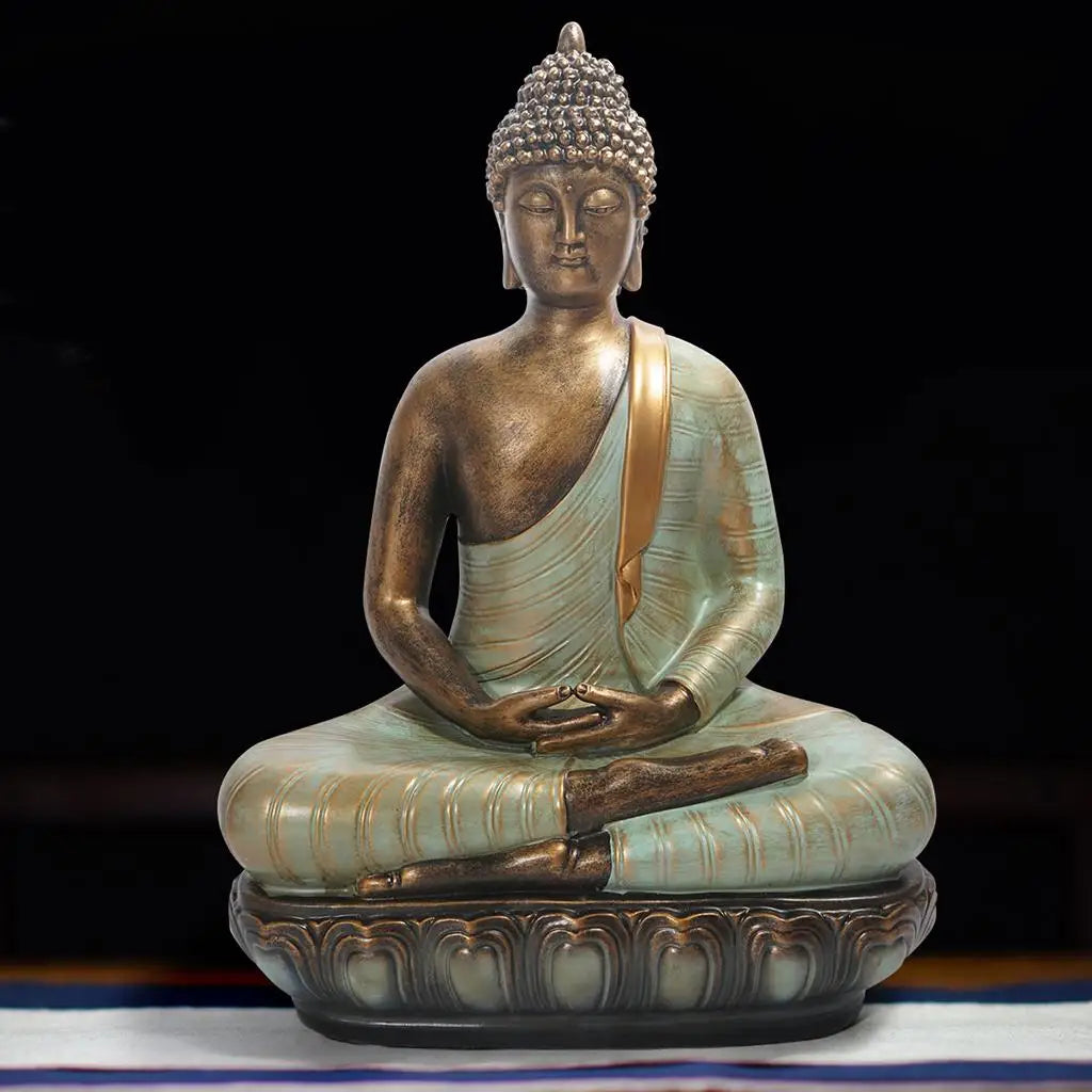 statue bouddha résine bronze zen jardin décoration extérieure or vieilli points coiffure plantes grasses