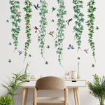 stickers muraux oiseaux lierre aquarelle naturels chambre enfants decoration murale adhésifs variés couleurs bleu