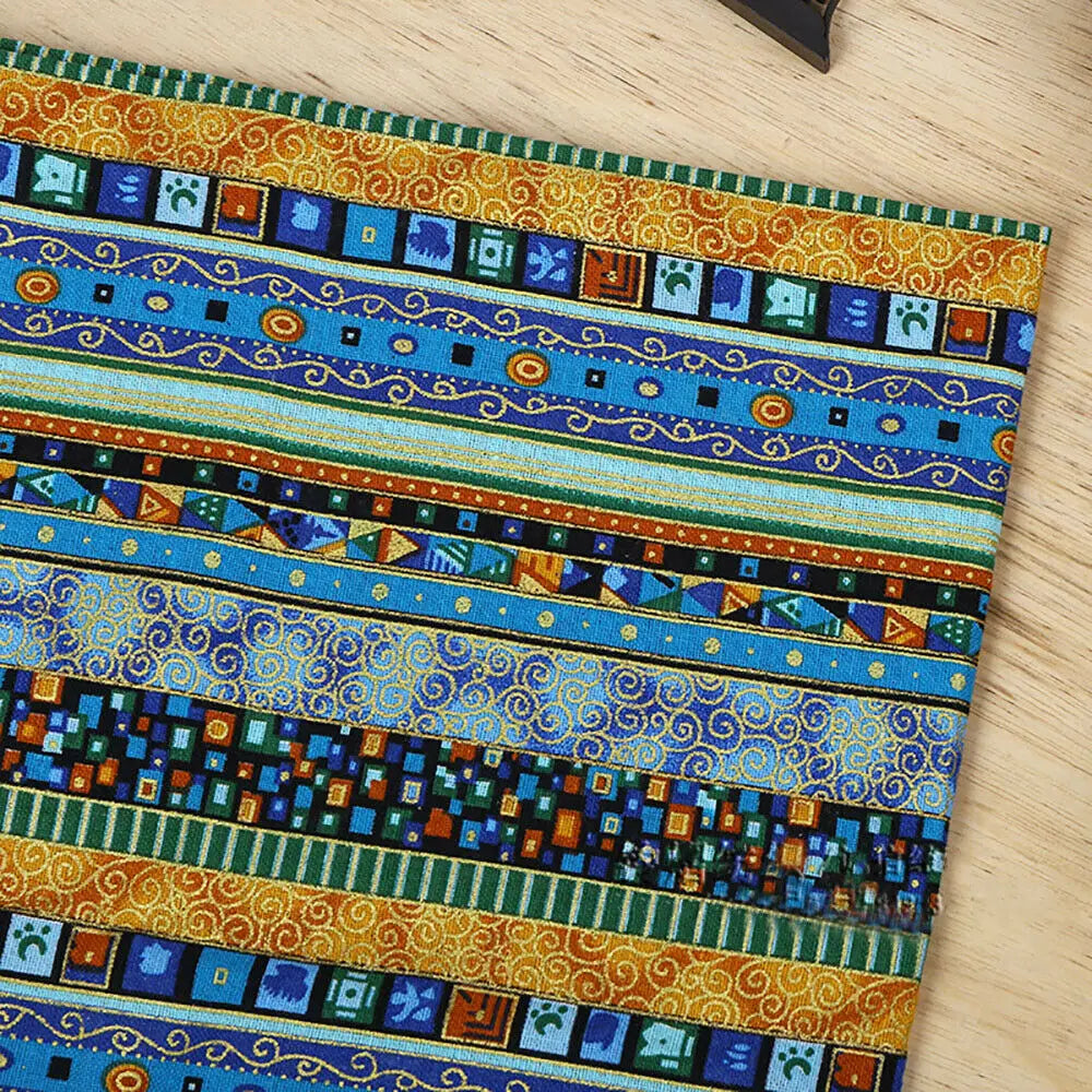tissu ethnique boho chic rayures géométriques orange vert bleu marron noir résistant abrasion 70x45cm