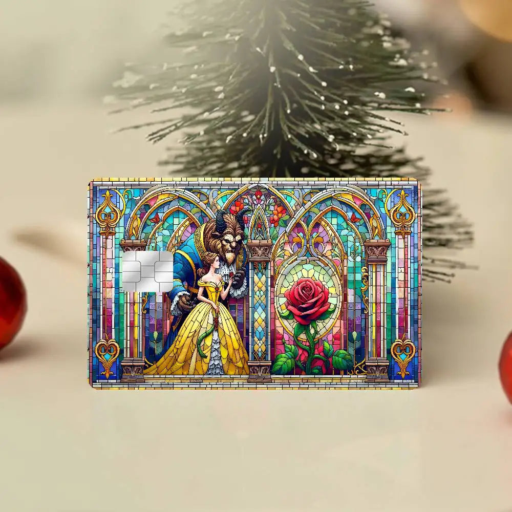 étui cartes bancaires adhésif belle bête vitraux colorés rose personnages réutilisable