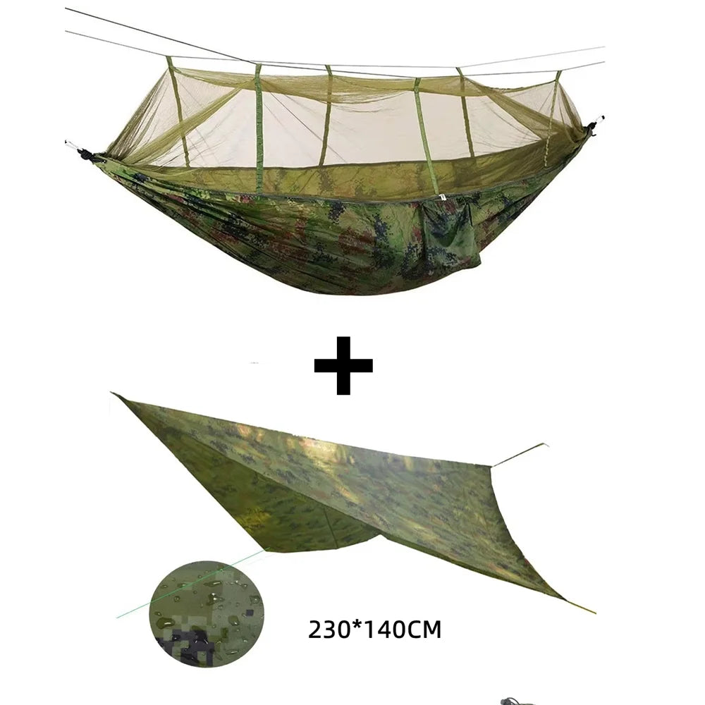 hamac vert olive pratique moustiquaire cordelettes carabiners sac rangementextérieur léger camping