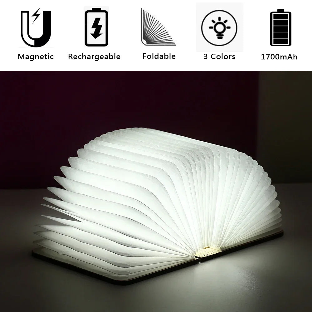 lampe led pliable forme livre bois naturel blanc moderne minimaliste clips magnétiques 5v usb
