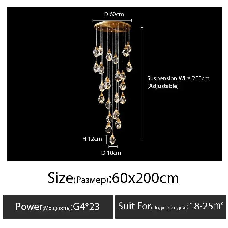 suspension lumineuse moderne transparente dorée facettes géométriques élégante leds