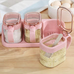 boîtes épices transparentes verre moderne rose verte bleu poignées couteau service herbes condiments cuisine