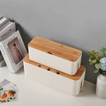 boîte rangement blanc texture bois moderne organisation fil câble réutilisable plastique
