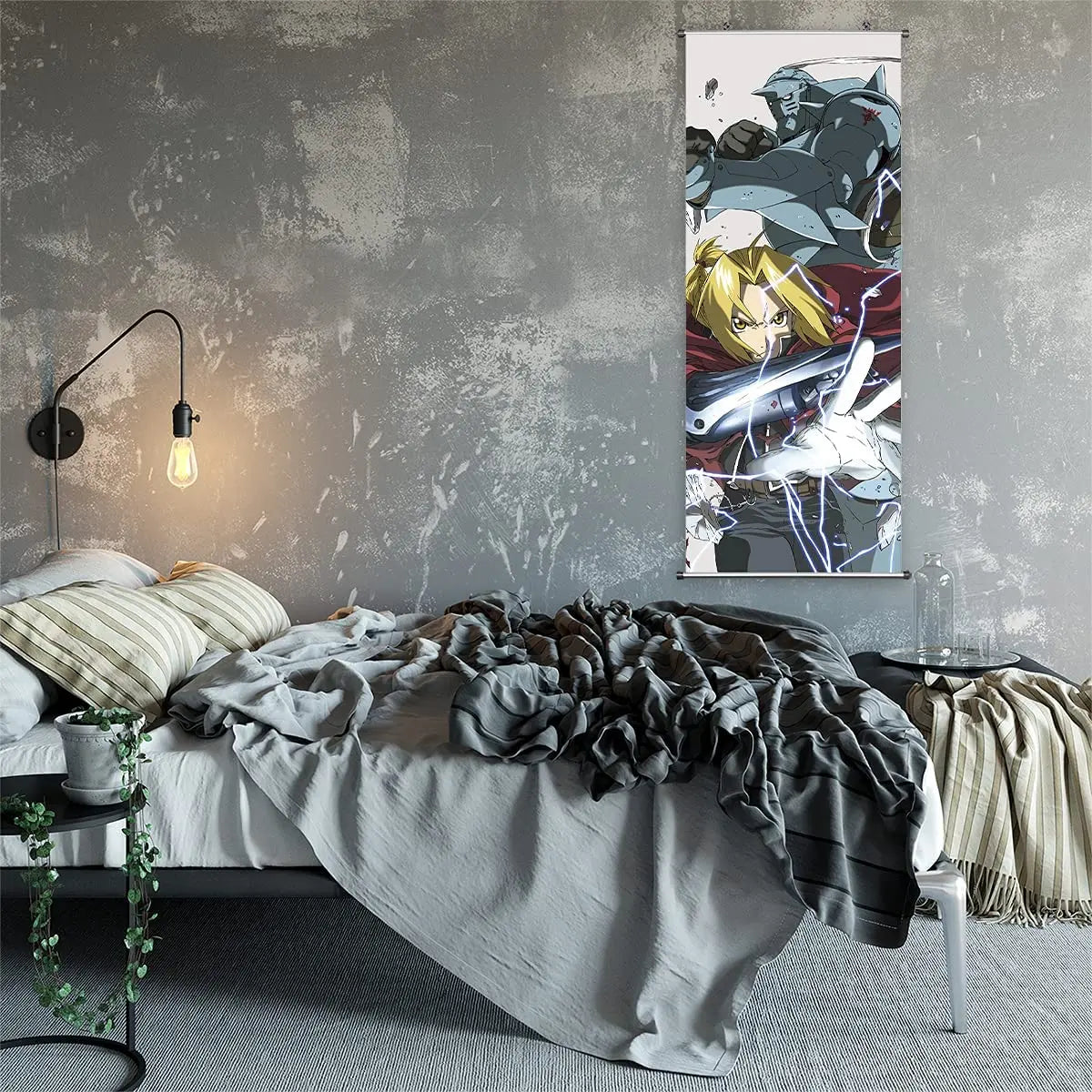 affiche murale poster personnages anime graphique noir blanc toile illustrée tringle fixations modernes