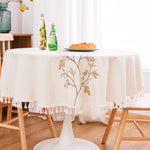 nappe table lin broderie végétale feuilles branches tassellettes classique beigeclair réutilisable machineextérieurhôtelmarriages