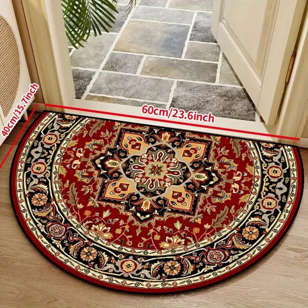 tapis demi rond motif floral imperméable polyester bohème oriental extérieur intérieur absorbant