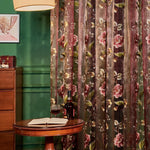 Rideau fleuri brodé transparent classique marron rose vert maison hospitalité
