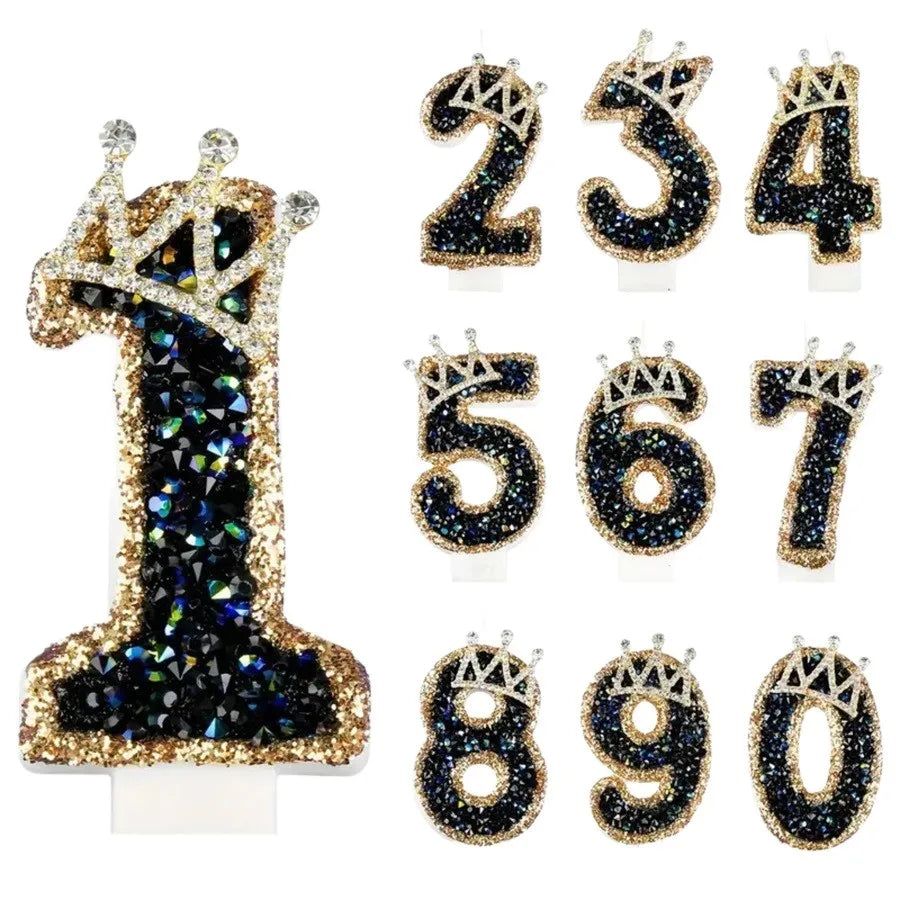 bougies gâteau numérotées paillettes couronne festives anniversaire mariage décoration noire dorée bleue