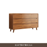 commode chêne foncé tiroirs modernes pieds bois poignées noires chambre salon