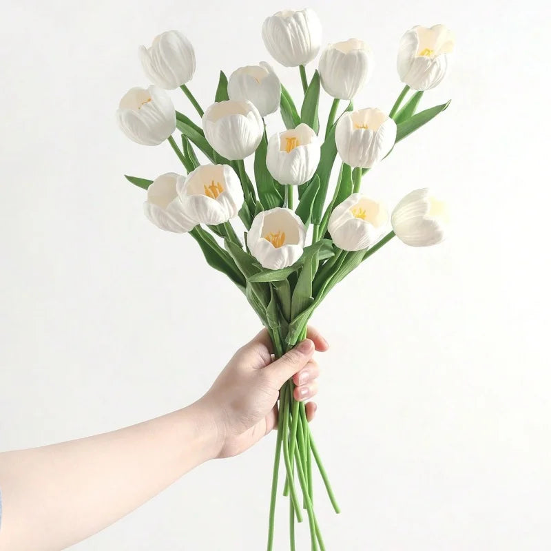 décoration intérieure moderne bouquet tulipes artificielles blanc vert 39cm mariage maison