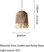 lampe suspendue moderne bohème tissu tressé franges blanches 40cm beige blanc