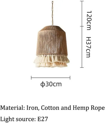 lampe suspendue moderne bohème tissu tressé franges blanches 40cm beige blanc