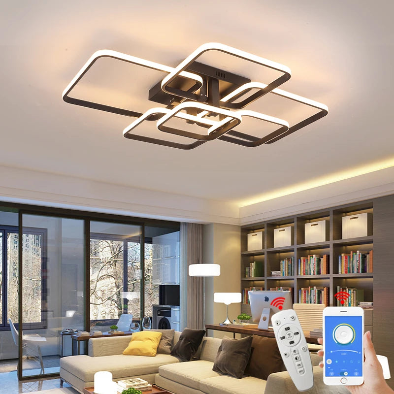 plafonnier moderne blanc noir télécommande lumière dimmable branches aluminium pvcpvc