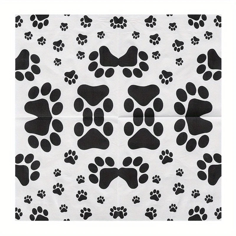serviettes jetables noires imprimées pattes animaux double couche fête anniversaire moderne decoration