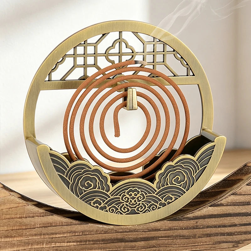 brûleur d'incens aromathérapie spirale décorative métal motifs gravés asiatique traditionnel décoration maison