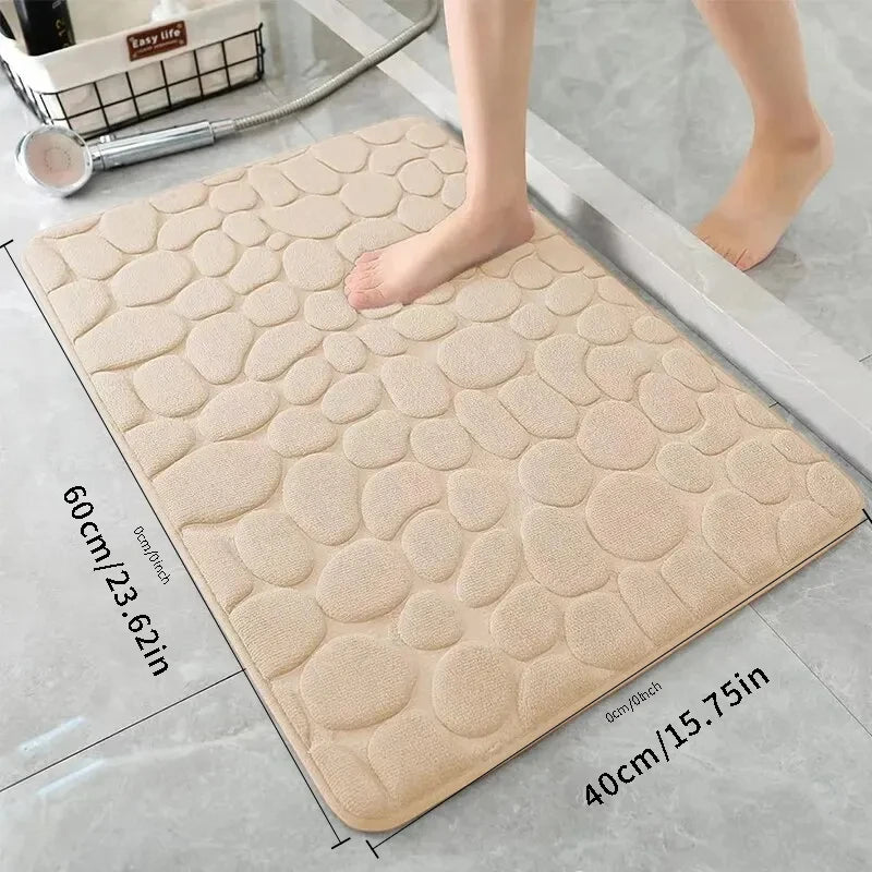 tapis bain mousse mémoire forme absorption eau antidérapant galets relief moderne beige gris