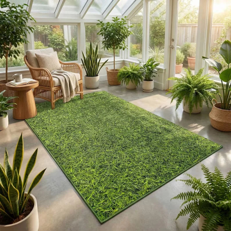 tapis vert moderne texture gazon motif paysager coloré salon 80x120cm polyester