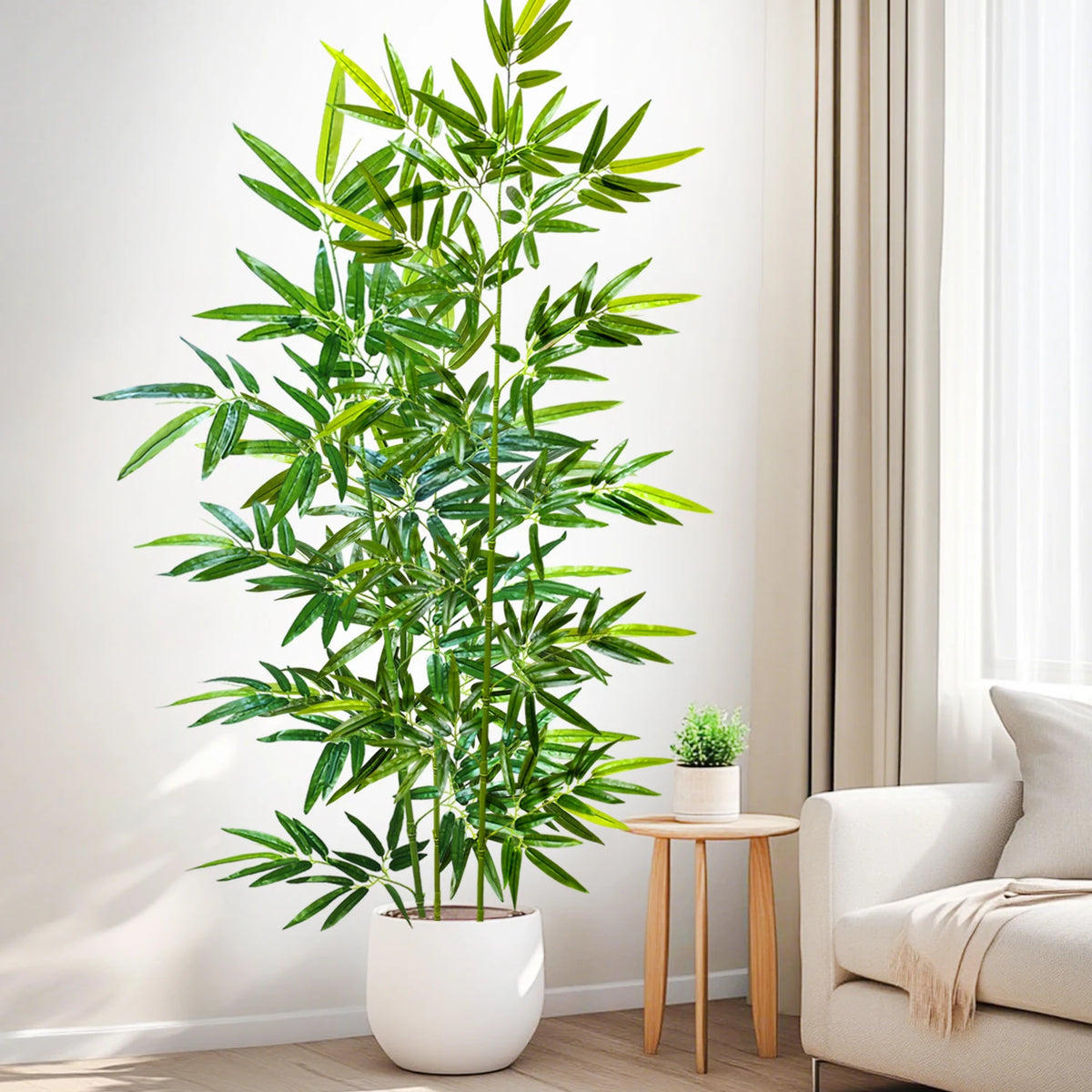 plante artificielle bambou vert clair pot blanc gravier décoration intérieur