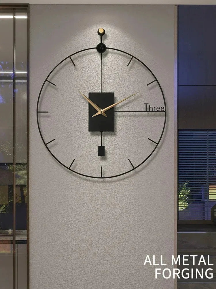 pendule oscillant horloge murale moderne aiguilles métal noir or salonDecorationMuraleQuartzSweepSecondMovement