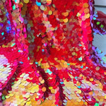 tissu paillettes polyester acrylique rouge argent bleu rose violet doré élégant brillant 150cm