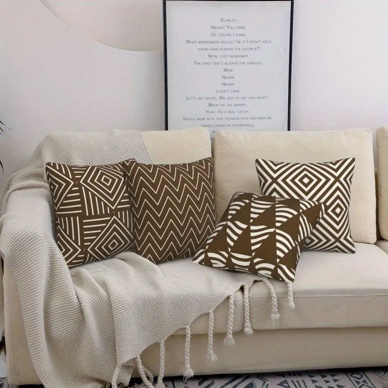 housse coussin polyester motif géométrique moderne marron blanc salon chambre voiture