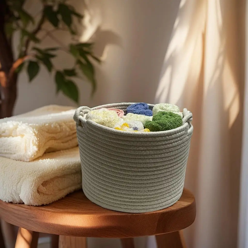 panier tressé blanc gris rose moderne rustique anneaux rangement réutilisable