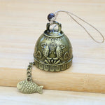 cloche décorative artisanale bronze doré motifs poissons oiseaux vintage(chaines bois)