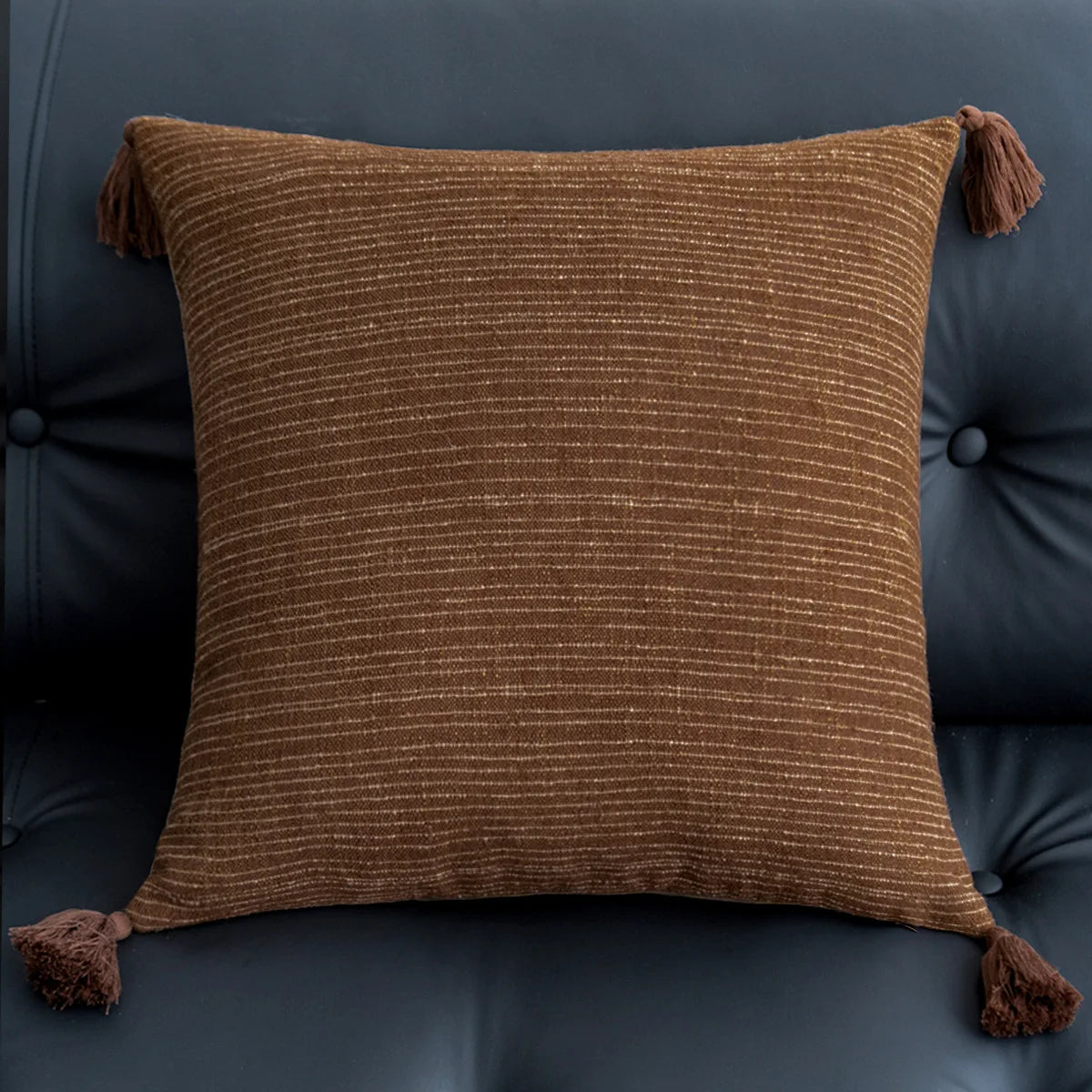 housse coussin polyester géométrique beige marron nordique contemporain adhésif tassel decoration intérieur voiture