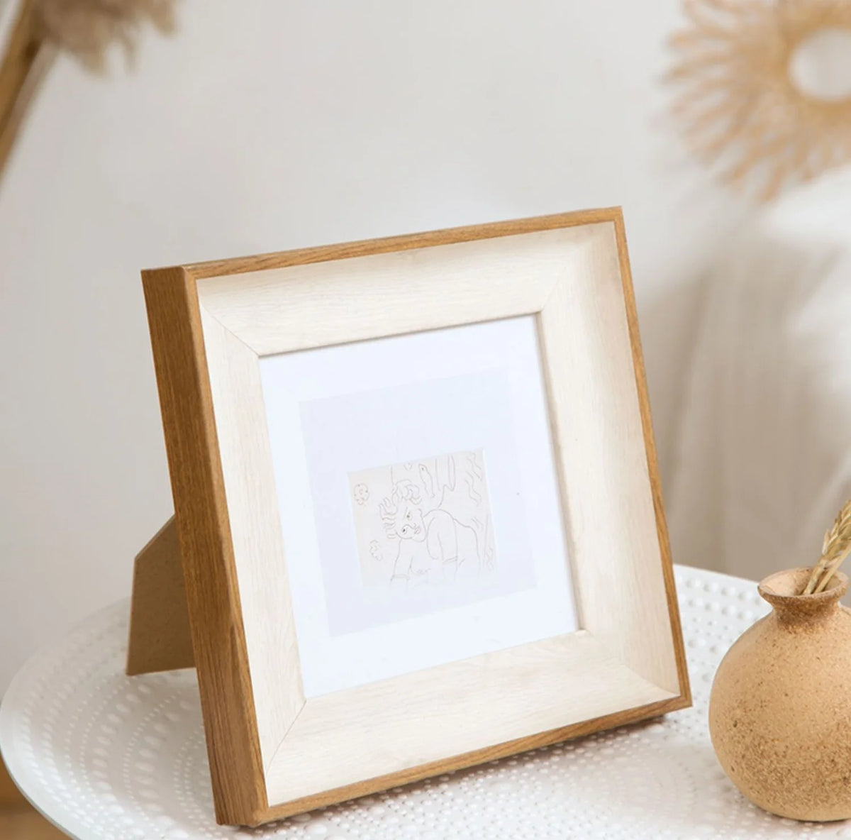 cadre photo carré résine hêtre moderne décoration maison blanc bois naturel élégant classique mur