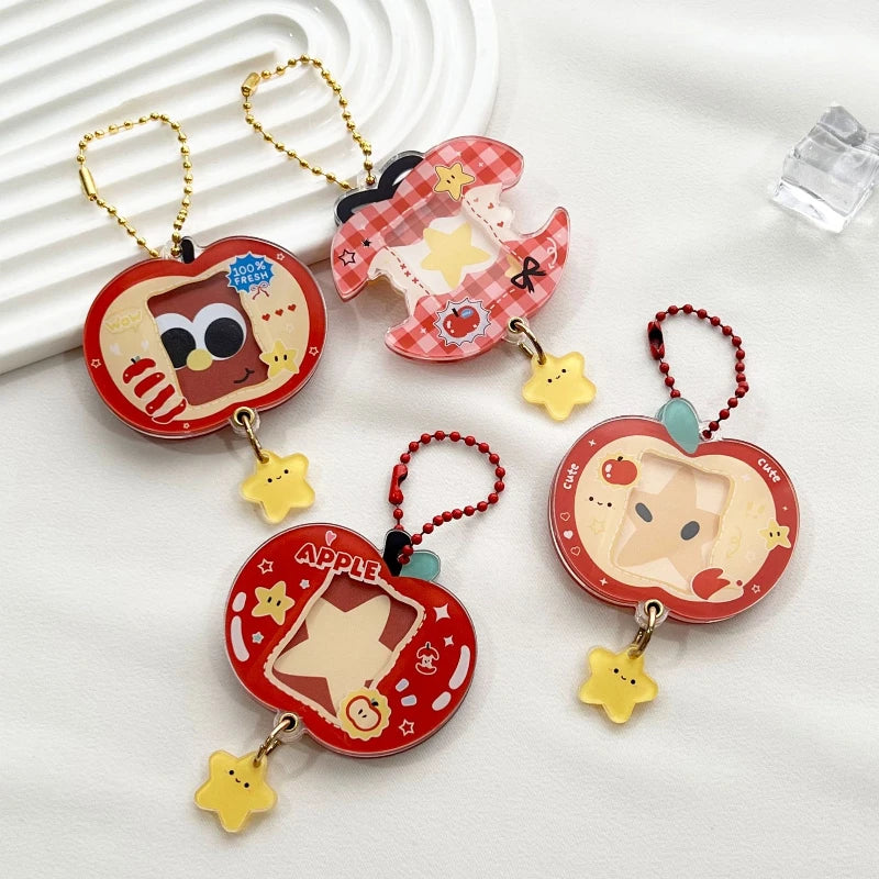 porte clés kawaii mignon étoiles pomme chaîne dorée visage animal texte 100% FRESH