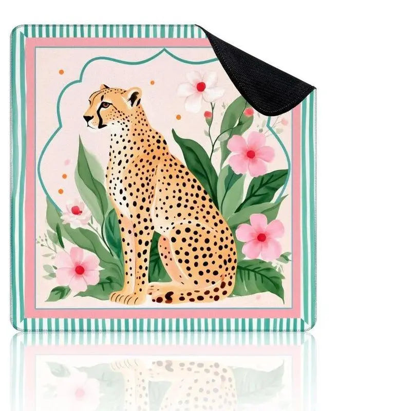 tapis jeu mahjong carré motif tigre orange floral caoutchouc antidérapant jeux société