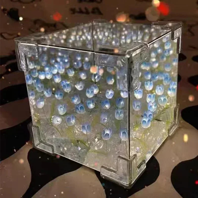 veilleuse cube transparent tulipes lumineuses moderne clips fixation chambre coucher lumière artisanale