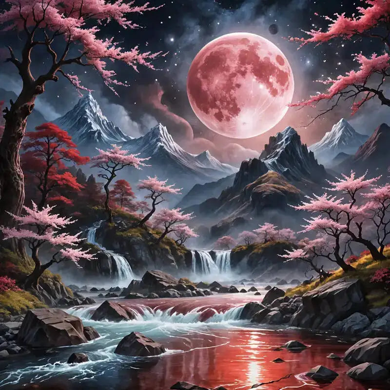 broderie artisanale paysage nocturne multicolore toile imprimée classique 34x40cm instructions aiguilles fils