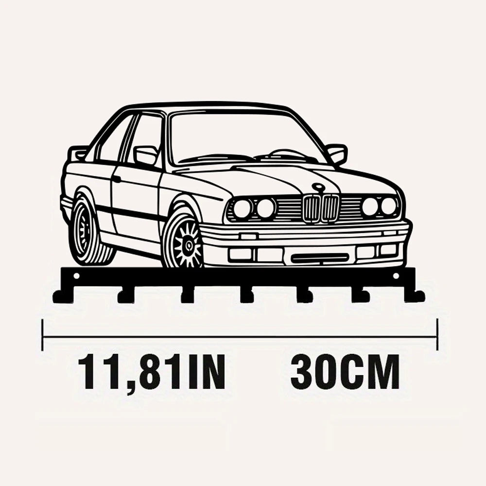 patère murale métal forme voiture bmw e30 crochets noir blanc vintage minimaliste porte clés