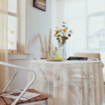nappe table crochet pompons dentelle beige motifs floraux boho chic réutilisable coton table restaurantextérieur
