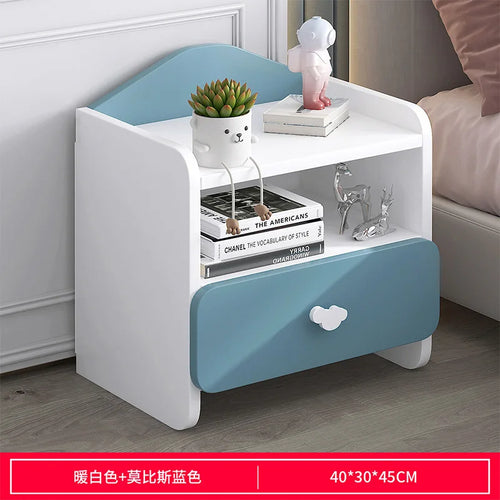 table chevet moderne rose bleu blanc nuages poignées simple pieds minimaliste enfantine chambre