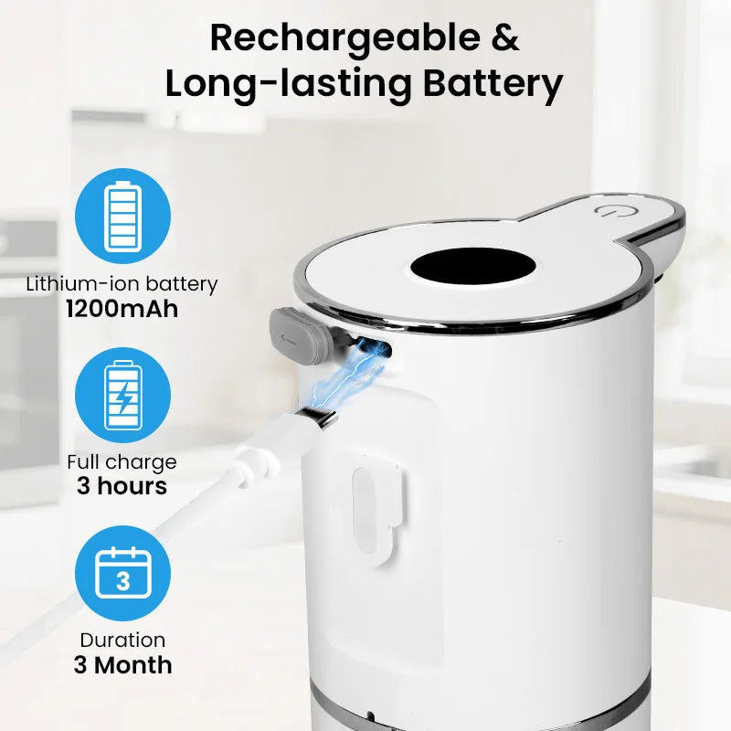 distributeur savon automatique blanc noir tactile hd écran mousse liquide rechargeable usb