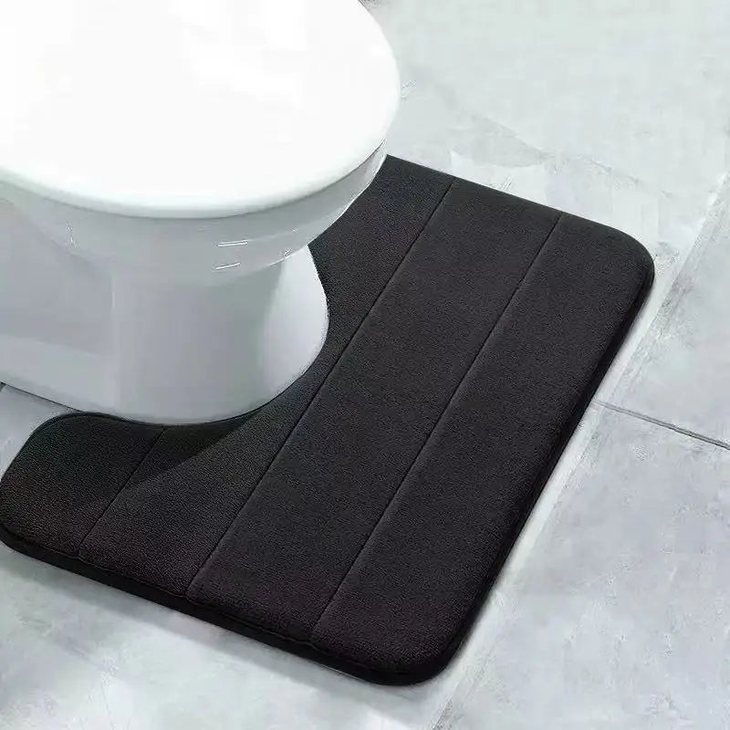 tapis toilette salle bain gris noir rouge rayures horizontales microfibre antidérapant moderne adhésif rapide