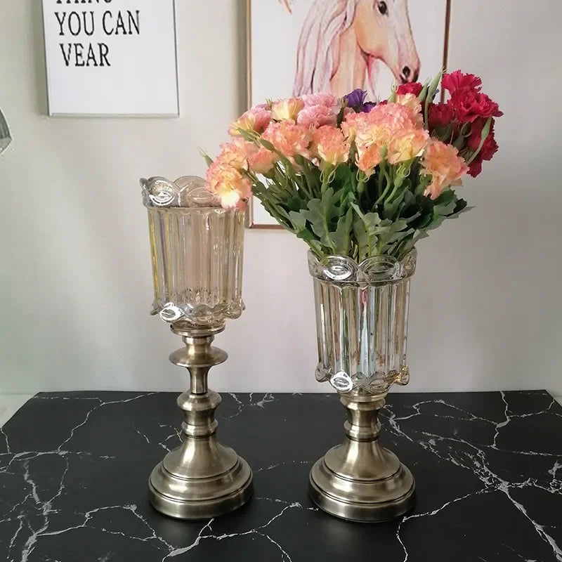 vase verre transparent motif rayé fleurs artificielles peonies roses decoratif moderne salon