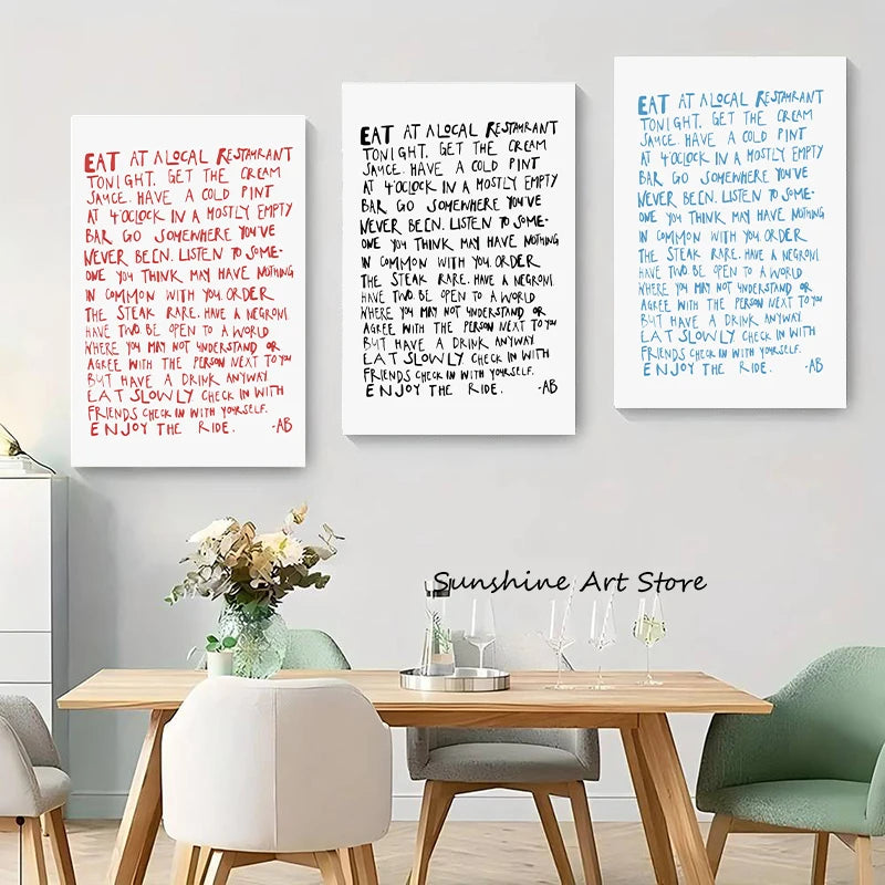 toile d'art moderne texte imprimé blanc rouge bleu sans cadre vertical